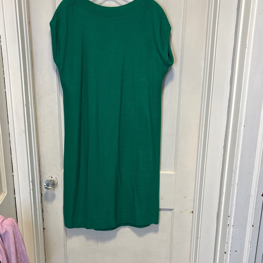 Vintage 80s Ami Green Sleeveless Knitted Dress Size 12
